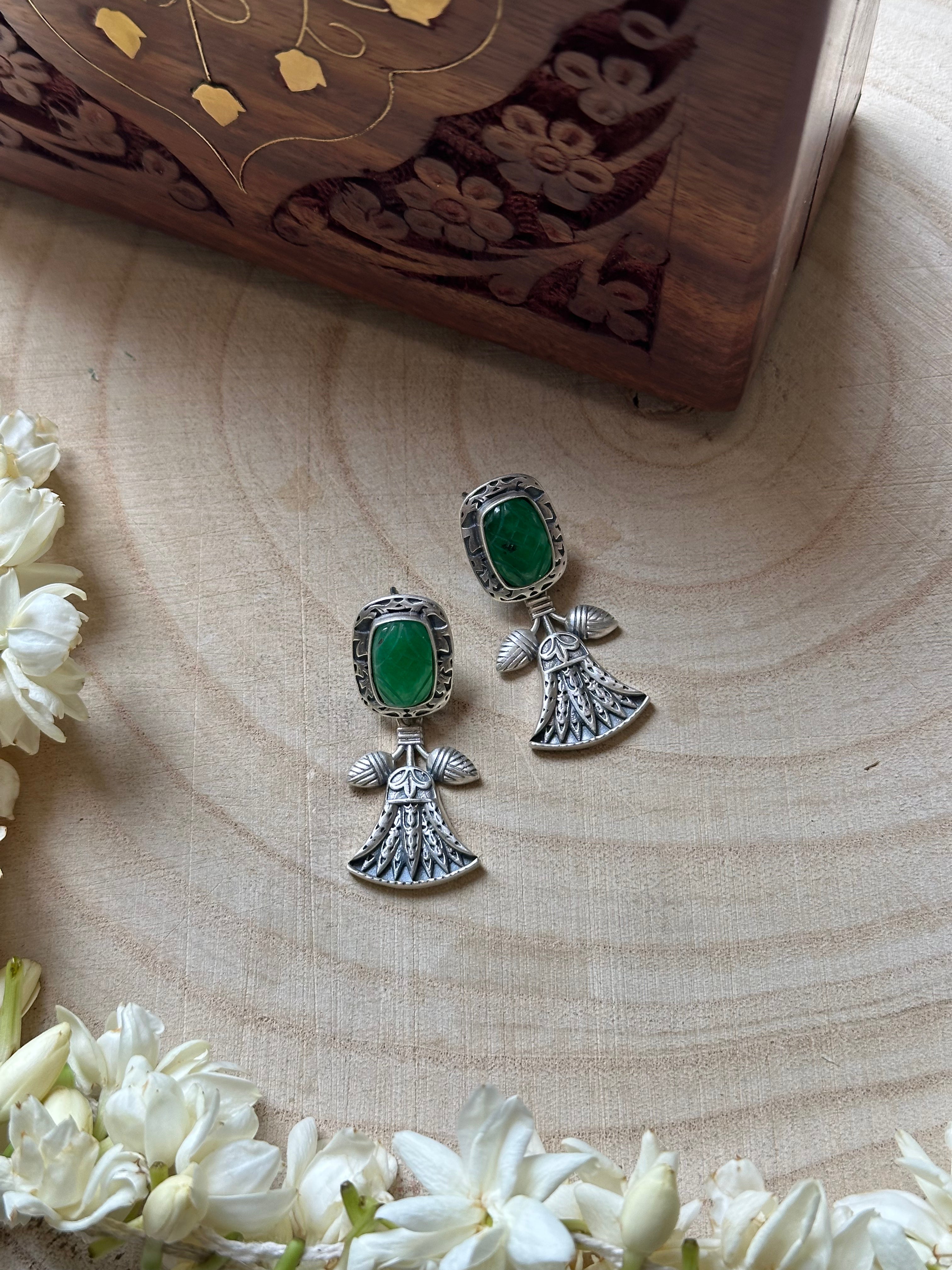 Dancing Doll-Inspired Silver Oxidised Earrings